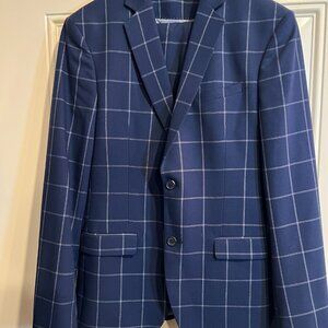 Zara Navy Window Pane Plaid Suit, Men's 40R